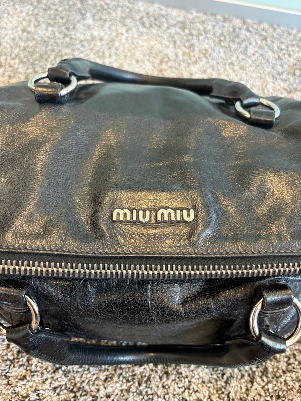 Vintage Miu Miu 2way Aged Black Leather Shoulder Satchel - Picture 6 of 9